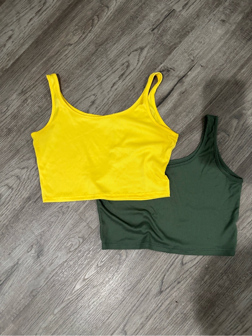 Bundle Deal - Yellow & Dark Green Cropped Tank Top Duo - Women's Casual Tanks